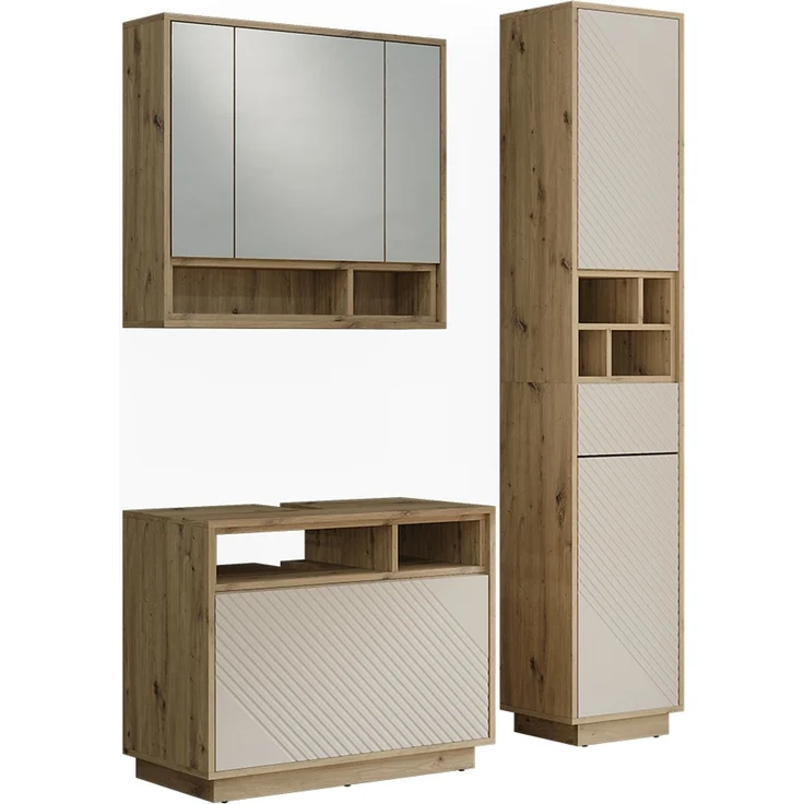 Badmöbel-Set Beatrice Cashmere/Artisan-Eiche 3-teilig Vicco – Bild 1