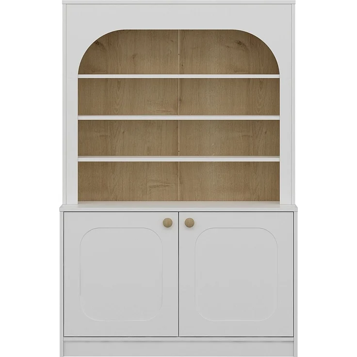 Vente-unique - Küchenbuffet mit 2 Türen und 4 Nischen aus MDF – Weiß und helles Naturholz – ANZILA – Bild 3