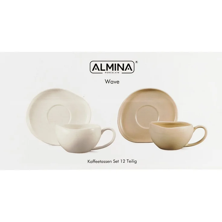 Wave Biscuit Kaffeetassen mit Untertellern - 12-teiliges-Set in Beige, 215 ml – Bild 5