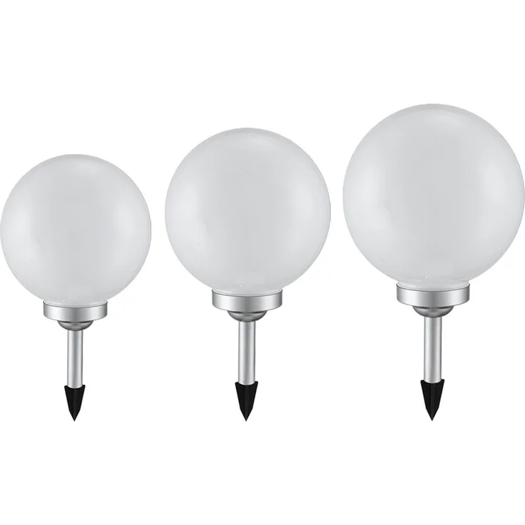 3er Set LED Solarleuchten, Außenlampe, Kugel, weiß silber