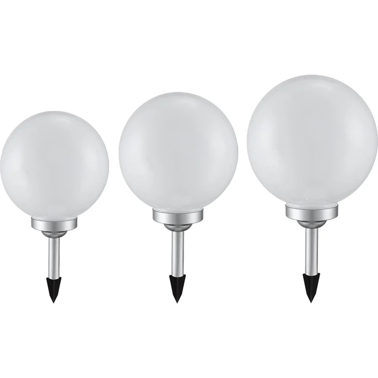 3er Set LED Solarleuchten, Außenlampe, Kugel, weiß silber – Bild 1