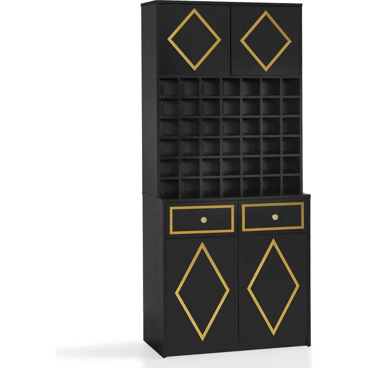 BarberPub Handtuchschrank mit 2 Schubladen, 42 Offenen Fächern & 4 Schränken, Badezimmerschrank Schwarz, Hochschrank Aufbewahrungsschrank Holz für Friseursalon, Schönheitssalon 40x80x180 cm, R6194 – Bild 1