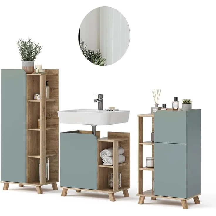 Badmöbel-Set Karen Sonoma/Blau 4 Teile Vicco – Bild 7