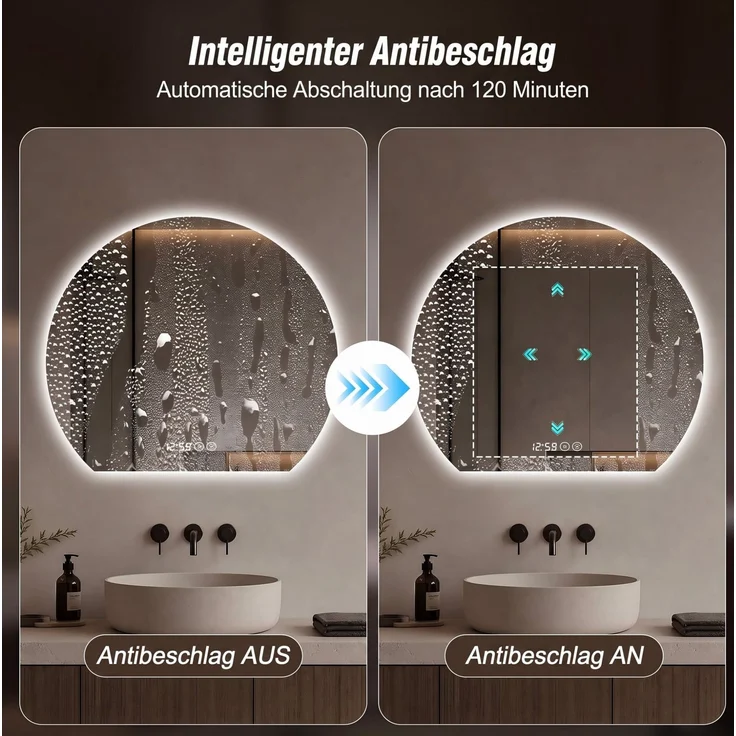 Badspiegel mit LED-Beleuchtung, Antibeschlag & Touchsteuerung, 40x80 cm,Silber – Bild 6