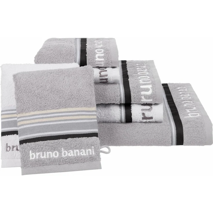 Bruno Banani Handtuch Set Maja, 1 Duschtuch, 2 Handtücher, 2 Gästehandtücher, 2 Waschhandschuhe, Walkfrottee (Set, 7-St), mit Bordüre und Markenlogo, 7 teiliges Handtücher Set, 100% Baumwolle – Bild 5