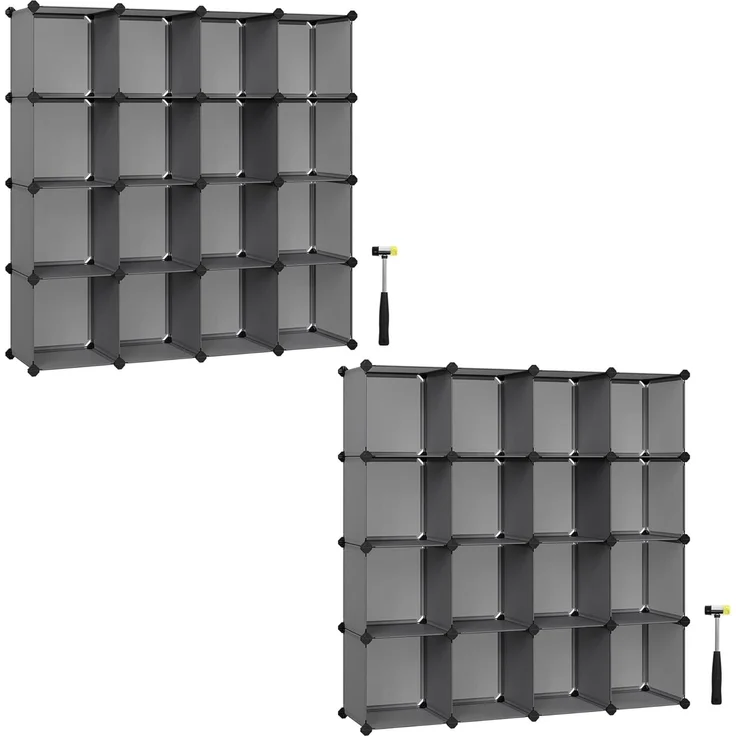 Songmics Schuhregal, Regalsystem, Steckregal, Set aus 16 Würfeln, DIY Regal, stapelbar, aus PP-Kunststoff, als Garderobe, für Schlafzimmer, Büro, 31 x 123 x 123 cm, grau LPC442G01 – Bild 1