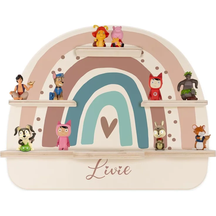 Kidsmood Toniebox Regal für Kinderzimmer, personalisiert mit Wunschnamen, Wandregal zur Aufbewahrung von Musikbox und Toniefiguren [50 x 40 x 17,5 cm]