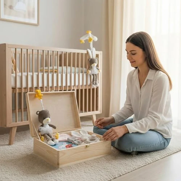 Creative Deco Holzkiste Natur mit Deckel und Schloss, Erinnerungsbox Baby Groß Holzbox mit Deckel Unlackiert Kasten – Bild 3