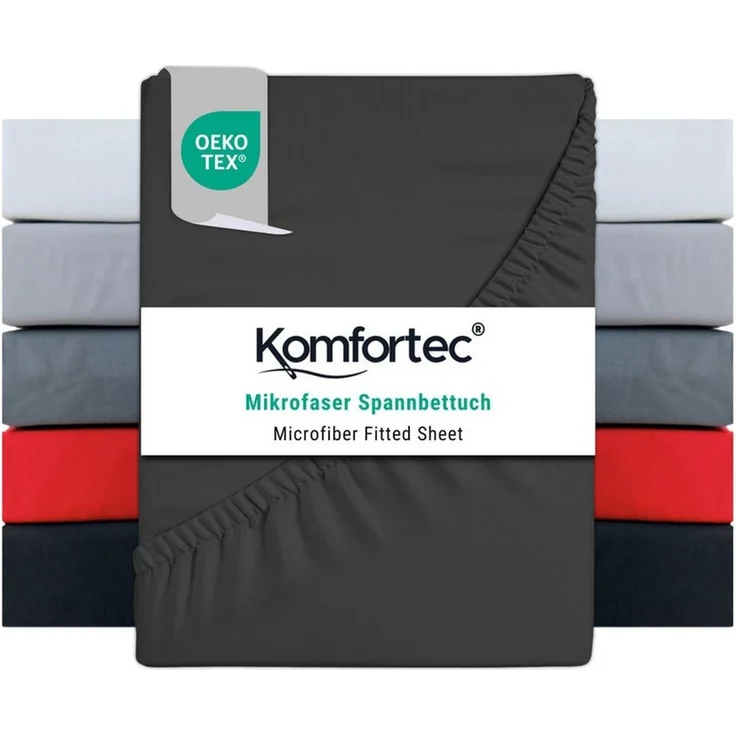 Komfortec Mikrofaser Spannbettlaken 90x200 cm – Weiches Spannbetttuch mit Rundumgummi – Fitted Sheet für Matratzen bis 30 cm – Anthrazit – Oeko-Tex – Pflegeleicht & Hautfreundlich – 90g/m² – Bild 1