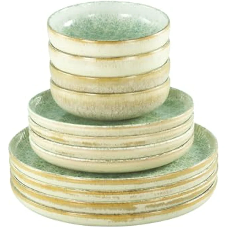 Creatable Tafelservice Uno Emiliana, 12-teilig, creme-grün, lebensmittelecht, stapelbar, Keramik – Bild 2