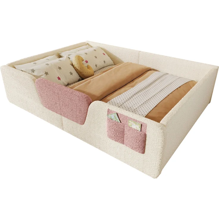 CHICFURN Polsterbett aus Samt Beige 140x190 cm mit abnehmbaren Seitengittern – Bild 7
