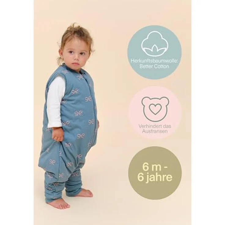 molis&co - Baby Schlafsack mit Füßen 2.5 TOG - Ganzjahres Schlafsack - Babyschlafsack mit Beinen - 100% Baumwolle (Oeko-TEX 100), Winterschlafsack Premium Qualität - Bows (80 cm) – Bild 5