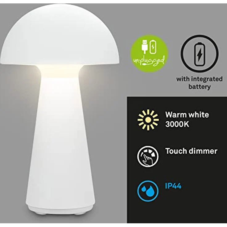 Briloner LED Akku-Tischleuchte Fungo weiß 28 x 16 cm warmweiß – Bild 3