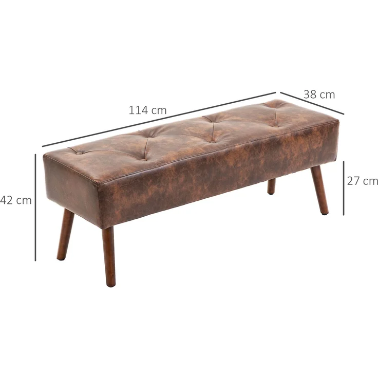 Rayofly-Vintage gepolsterte Bettbank am Fußende, Holzbeine antikisiert, Braun, H 42cm x T 114cm x B 38cm – Bild 5