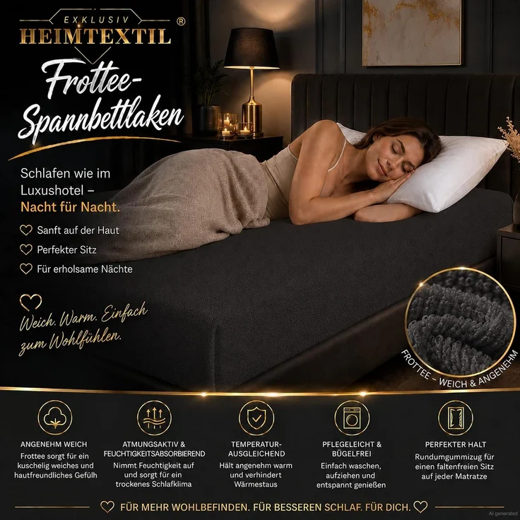 Frottee Spannbettlaken Doppelpack 60 - 70 x 140 cm Schwarz – Bild 3