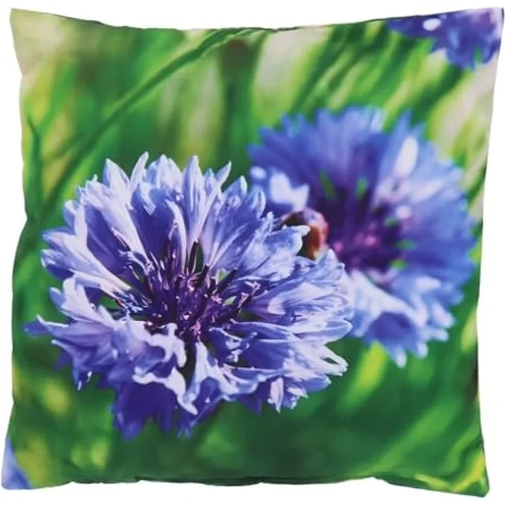 Kleines Outdoor Kissen aus wasserabweisendem Polyester m. Blumenmuster KORNBLUME