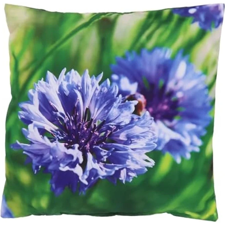 Kleines Outdoor Kissen aus wasserabweisendem Polyester m. Blumenmuster KORNBLUME – Bild 1
