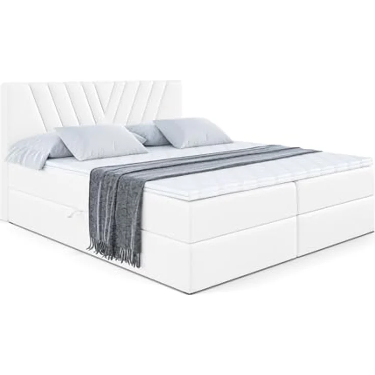 ALTDECOR ERNINA Boxspringbett 160 x 200 cm, Schwarz Kunstleder, mit H3 Matratze, Topper und Bettkasten – Bild 3