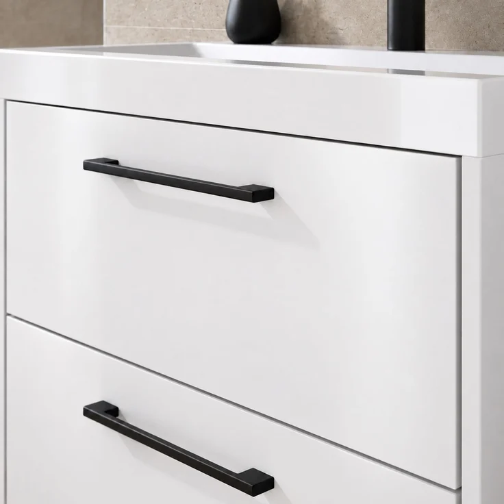 Badmöbel Komplettset Florence 60 x 35 cm Weiß Hochglanz - Badezimmermöbel mit Waschbecken und Spiegelschrank – Bild 6