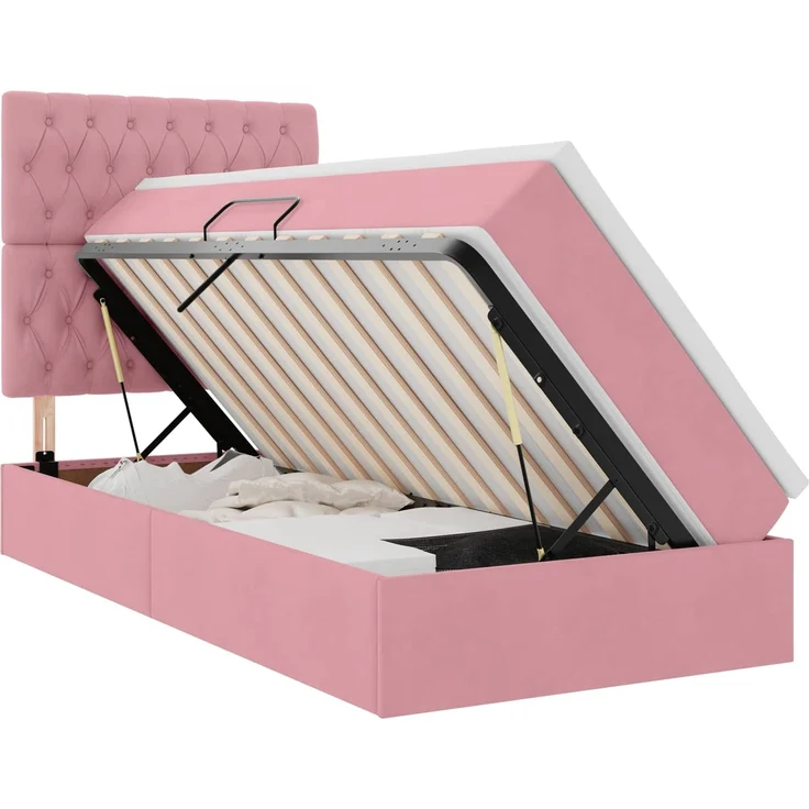 vidaXL Aufbewahrungsbett mit Matratze Rosa 90 x 190 cm Samt 3372062 – Bild 2