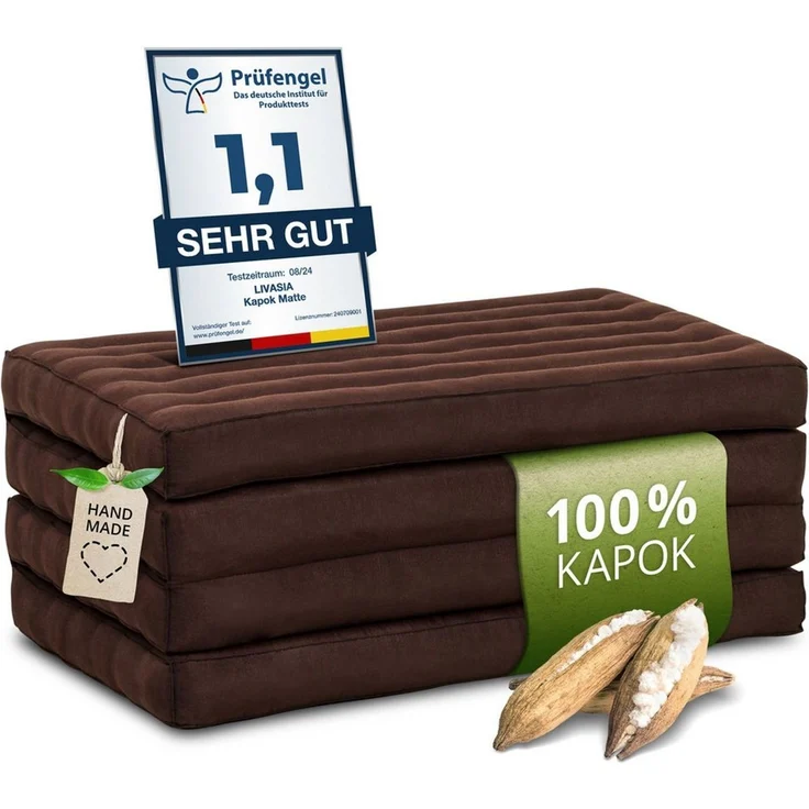 Klappmatratze Klappmatratze 80 cm (Basic) vegan und handgefertigt, 200 x 80 x 8 cm, livasia, 8,00 cm hoch, Kapok – Bild 1