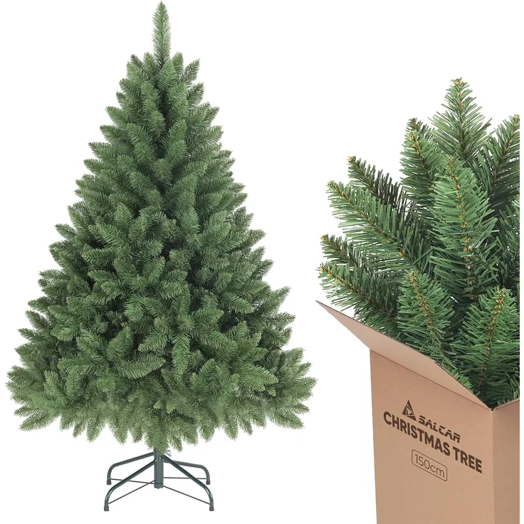 SALCAR 150 cm Künstlicher Weihnachtsbaum, naturgetreuer Tannenbaum mit 458 Spitzen, grüne Nordmanntanne mit Klappsystem, ca. 106 cm übergroßer Baumdurchmesser – Bild 1