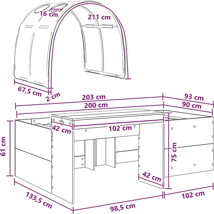 vidaXL Bett mit Tunnel 3 Stk. Artisian Eiche und Hellblau 3423660 – Bild 11