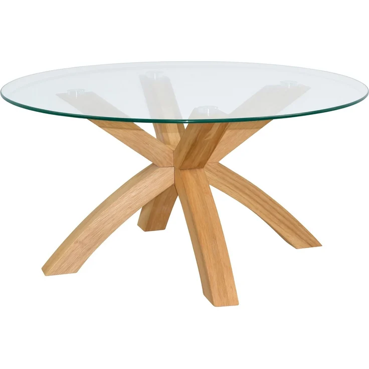 Design-Couchtisch Eiche massiv & Klarglas – rund Ø80 cm – zeitlos & modern – Bild 2