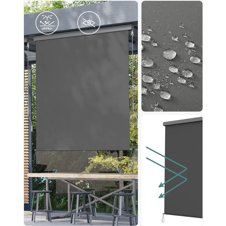 SONGMICS Seitenmarkise Alu 1.4 x 2.5m Senkrechtmarkise für Balkon, Terrasse, Vertikalmarkise für außen, Markise für Windschutz, Sonnenschutz und Sichtschutz, wasserfest, Rauchgrau GSA145GY – Bild 4