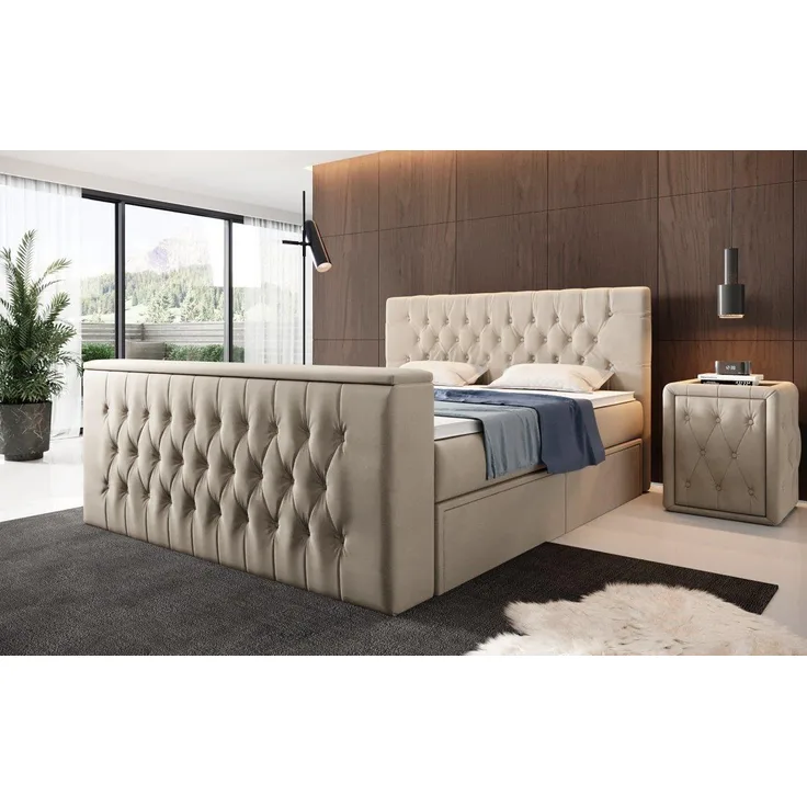 Luxusbetten24 Boxspringbett Vulnero, mit TV Lift und Stauraum (2 Schubladen)