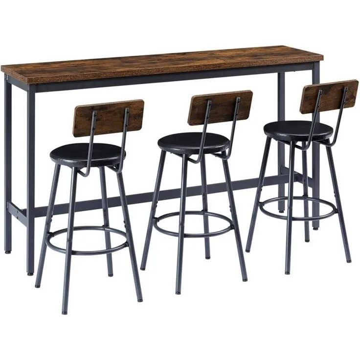 ANYSUN Bartisch Küchen-Esstisch,Kneipentisch, langes Esstisch-Set mit 3 Hockern (Langer Bartisch mit 3 gepolsterten Barhockern aus Kunstleder), industrieller Bartisch und Stühle für die Küche,den Frühstücksraum