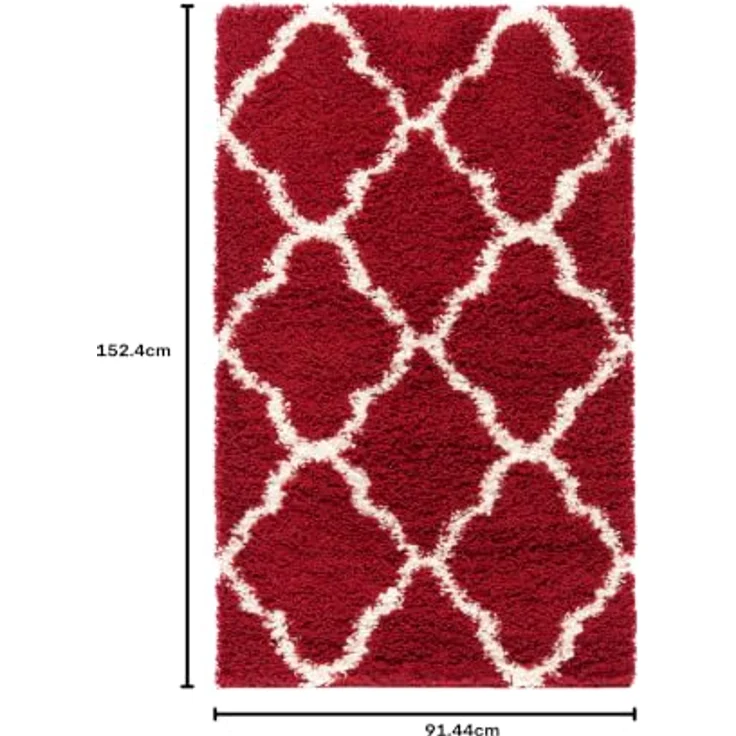 SAFAVIEH Zottelig Teppich für Wohnzimmer, Esszimmer, Schlafzimmer - Dallas Shag Collection, Hoher Flor, Rot und Elfenbein, 91 X 152 cm – Bild 2