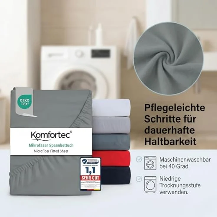 Komfortec Mikrofaser Spannbettlaken 140x200 cm – Weiches Spannbetttuch mit Rundumgummi – Fitted Sheet für Matratzen bis 30 cm – Grau – Oeko-Tex – Pflegeleicht & Hautfreundlich – 90g/m² – Bild 8