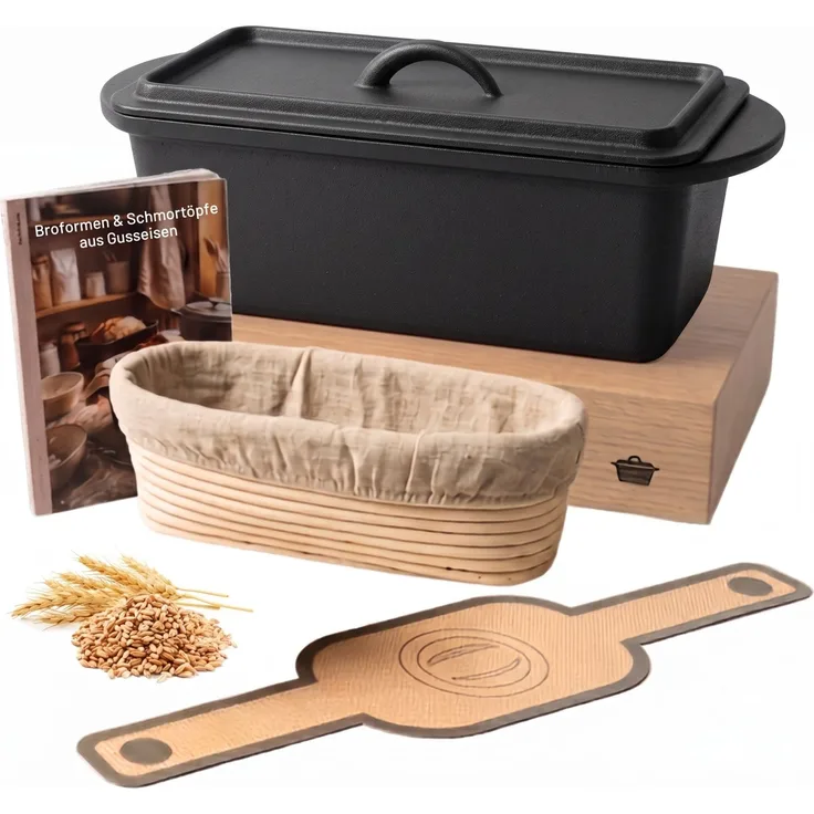 osoltus Brotback Kastenform Set Gusseisen Topf 29cm 2,6 Liter Emaille schwarz