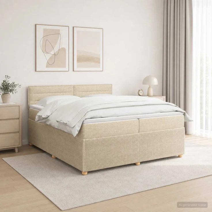 vidaXL Boxspringbett mit Matratze Creme 200 x 200 cm Stoff 3453007 – Bild 4