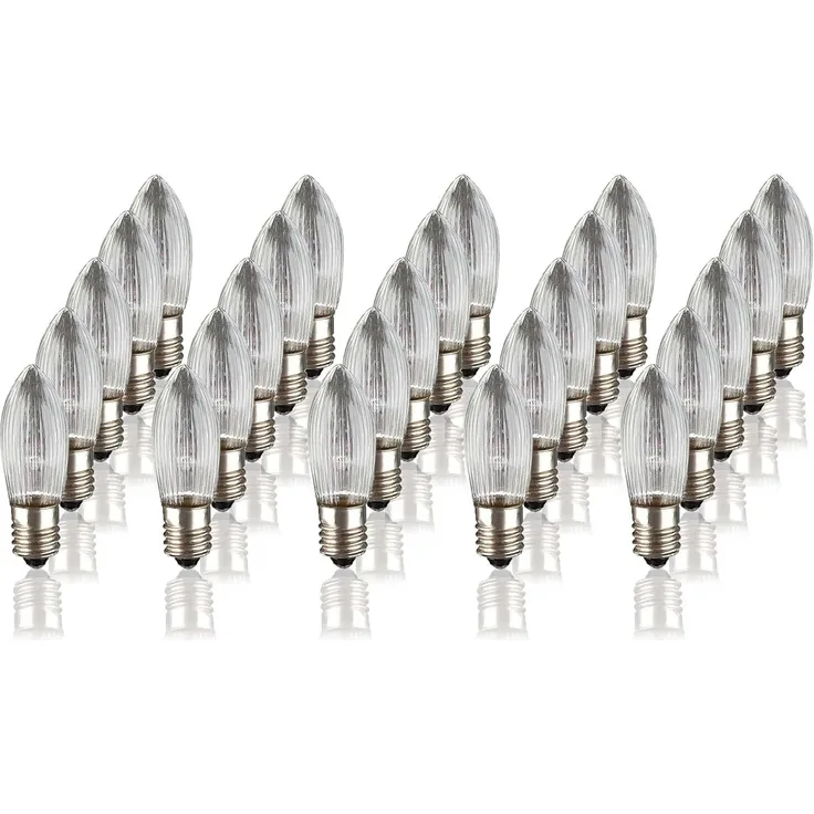 hellum Ersatz-Kerzen für Schwibbogen, 25 Stück 34V 3W Riffelkerze für Weihnachtsbaum Kerzen Lichterketten innen mit 7 Brennstellen, Birnen für Lichterbogen E10/ 34V/ 3W/ 22 Lumen 919110