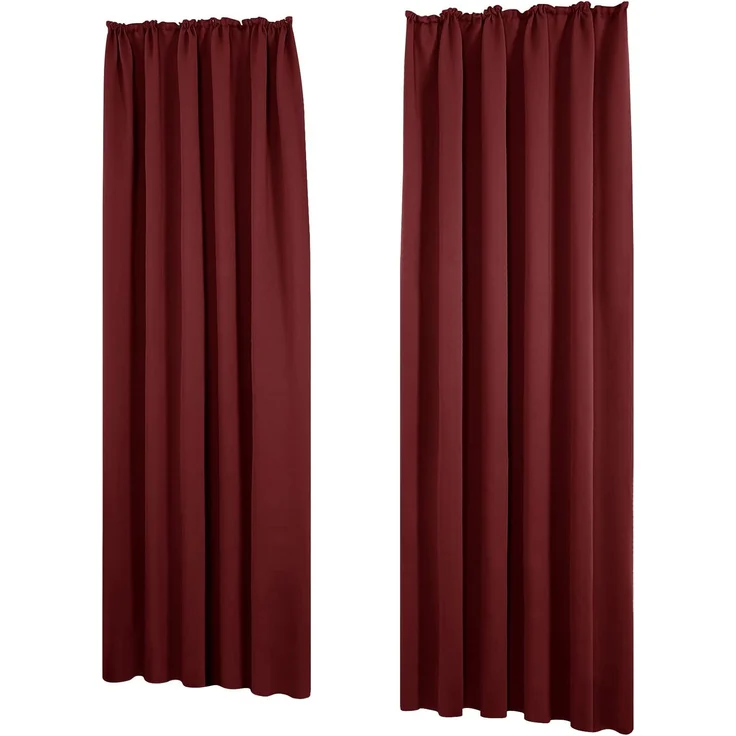 Deconovo Thermogardinen mit Kräuselband für Schiene Sichtschutz Curtain Rot | 2er Set, H 200 x B 140 cm, Blickdicht Vorhänge, Wohnzimmer, Wärmehaltung, Sonnenschutz, Wohnzimmer, Schienensystem Vorhang