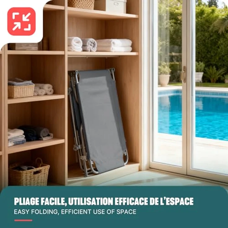 VOUNOT® Sonnenliege Klappbar, Gartenliege mit Dach und 4-Fach Verstellbarer Rückenlehne, Leichte Strandliege für Garten, Terrasse, Camping, Pool & Strand, Grau – Bild 7