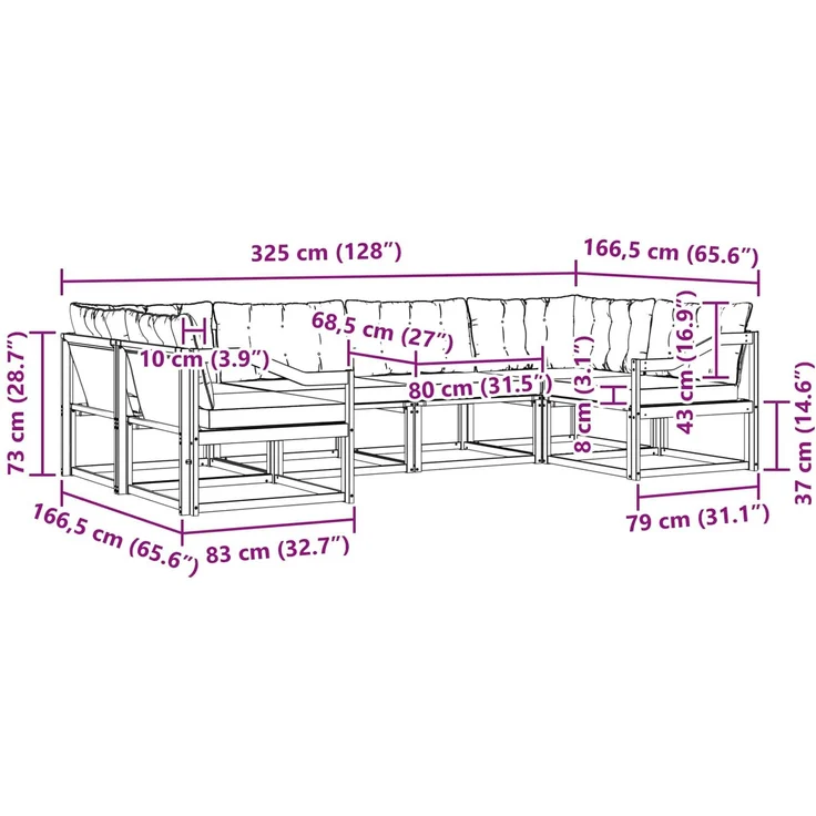 vidaXL Outdoor-Sofagarnitur 6 stk. 6-Sitzer Weiß und Schwarz 3389030 – Bild 11