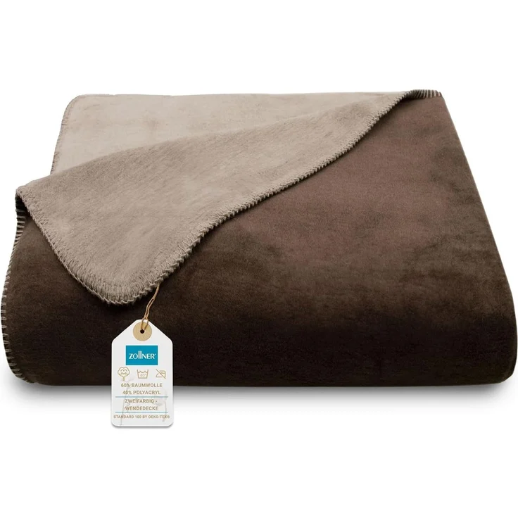 ZOLLNER Kuscheldecke in Wendeoptik, 150x200 cm, dunkelbraun-fango – Bild 1