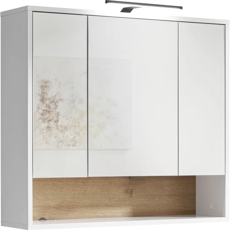 Badezimmerspiegelschrank >Liguria< in Weiß / Evoke Eiche Dekor - 80x72x21cm (BxHxT)