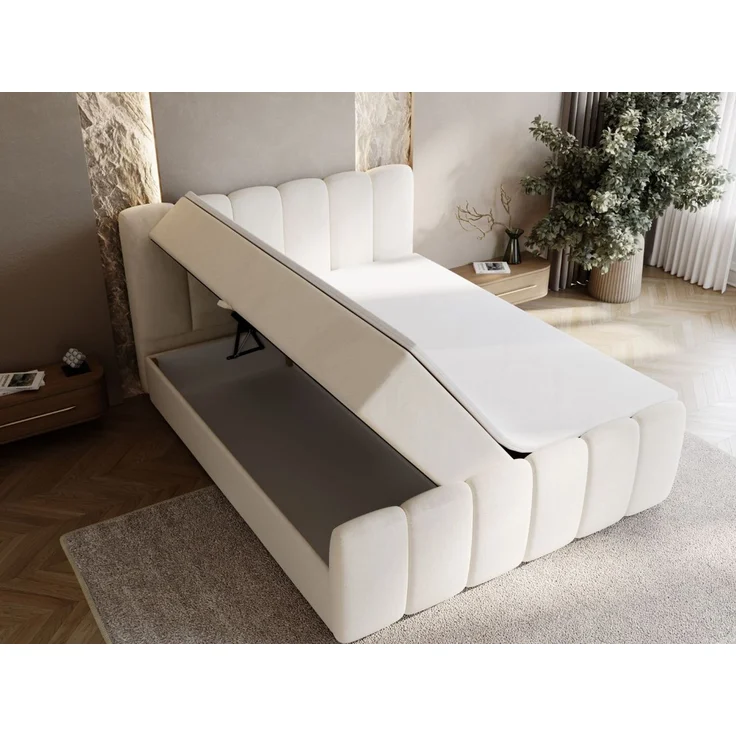 GRAINGOLD Cloud Boxspringbett 200x200, Bett mit Bettkasten, Velour-Stoff, mit Kopfteil, Beige – Bild 5