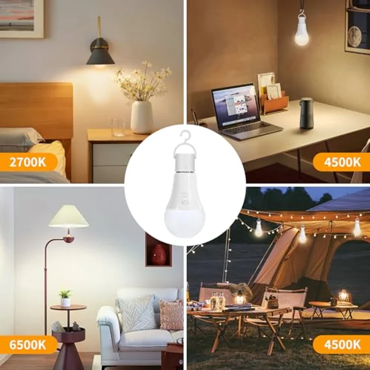 Dehobo Glühbirne Mit Batterie E27 Aufladbare Glühbirne Mit Fernbedienung - 7W Type-C Ladung Camping Lampe 3 Farben Dimmbare - Akku birne Mit Timing Funktion Mit Taste, Outdoor Lampe 1 Pack – Bild 9