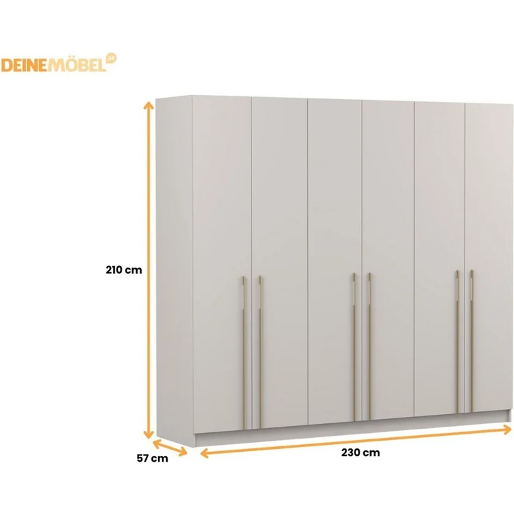 Deine Möbel 24 Schlafzimmer-Set D MIRELO Möbel-Set mit 4- oder 6-türigem Kleiderschrank in Kaschmir, (Set, 4-tlg, MIRELO - Kollektion), Kleiderschrank 200 oder 230 cm, 3-türiger Kommode und 2 Nachttischen – Bild 4