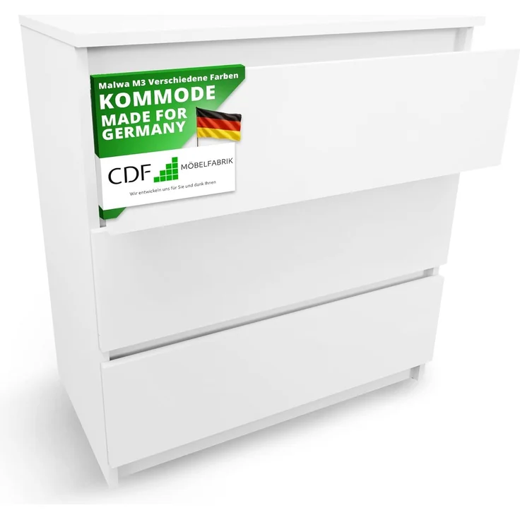 CDF Kommode mit Schublade Weiß Schrank Schubladenschrank 3 Schubladen Malm Kommode viel Stauraum Geeignet für Wohnzimmer Schlafzimmer Komodenschrank Organizer Kleidung 40T x 70B x 75H cm – Bild 1