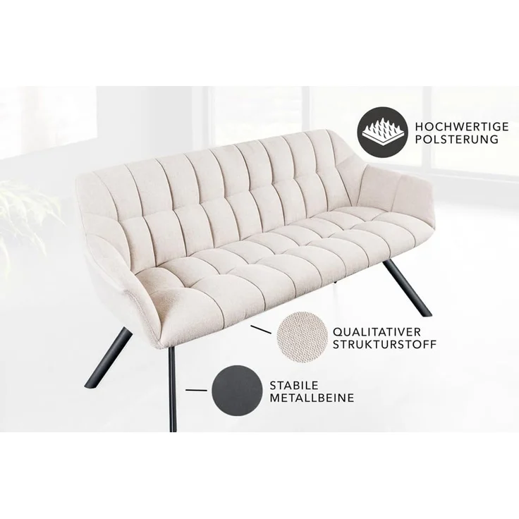 riess-ambiente Sitzbank PAPILLON 165cm champagner beige - Stoff, Metall-Füße, mit Armlehne (Einzelartikel, 1-St), gepolsterte Bank mit Rückenlehne – ideal für Esstisch, Küche & Flur – Bild 4