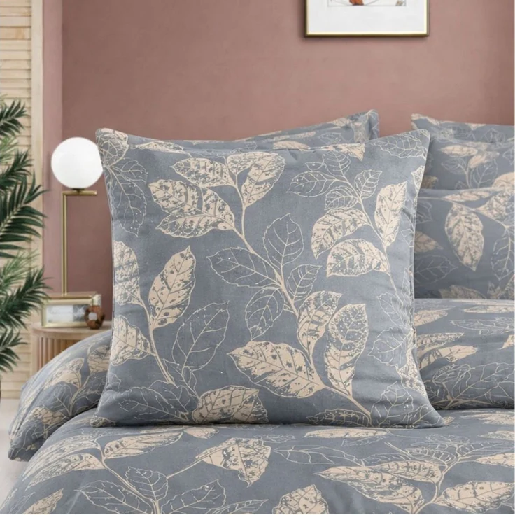 ZIRVEHOME Bettwäsche Baumwolle Bettbezug Graublau Beige Elegantes Blattmuster, Arina V1, Renforce, 2 teilig, 155x220 Baumwolle Natur-Design Graublau, Beige Blattmuster – Bild 1