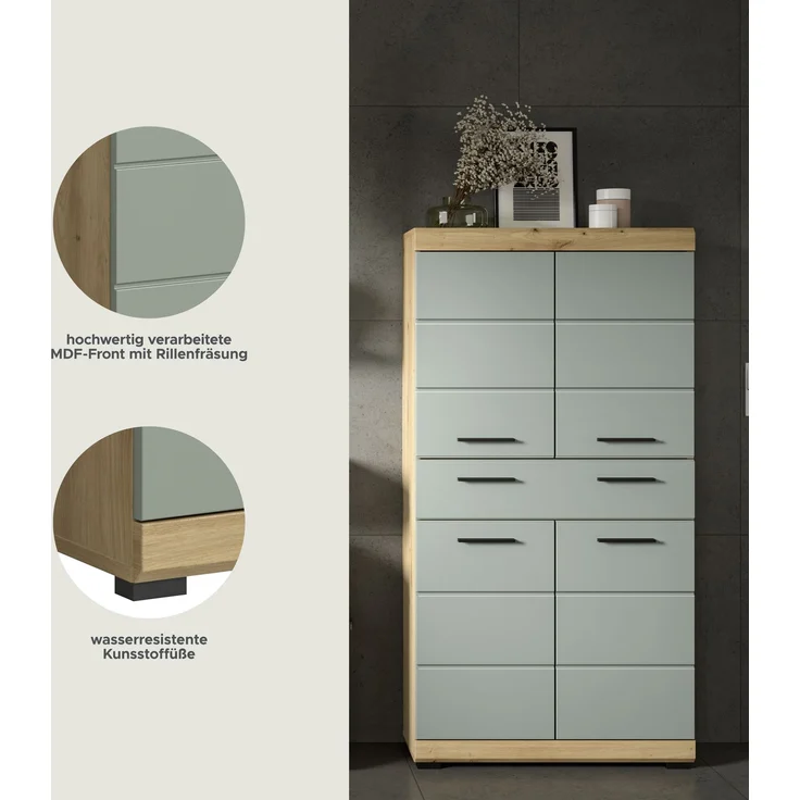 Xonox Scout Badmidischrank (B/H/T: 74x141x31 cm) in Salbei und Artisan Eiche Nachbildung – Bild 10