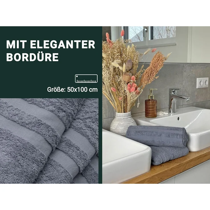 ZOLLNER 10er Set Handtücher, 50x100 cm, 100% Baumwolle, grau – Bild 4