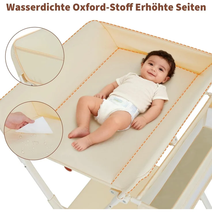 GarveeHome Baby Wickelkommode, Wickeltisch Klappbar Mit Rollen, Mobiler Wickeltisch Mit 3-Stufiger Höhenverstellung & Ablage Für Neugeborene, Kleinkinder 73x70x106,5Cm – Bild 3